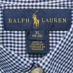Pre Owned Ralph Lauren Navy Blue Gingham Cotton Short Sleeve Shirt XL 18-20 Yrs