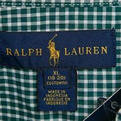 Pre Owned Ralph Lauren Kids Evergreen/White Gingham Cotton Long Sleeve Shirt XL (18-20)