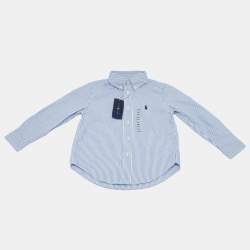 Pre Owned Ralph Lauren White & Blue Striped Cotton Button Front Shirt 4 Yrs