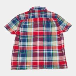 Pre Owned Ralph Lauren Kids Red Checks Cotton Short Sleeve Shirt 7Yrs