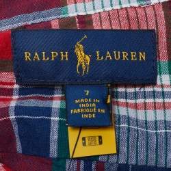 Pre Owned Ralph Lauren Kids Red Checks Cotton Short Sleeve Shirt 7Yrs