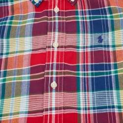 Pre Owned Ralph Lauren Kids Red Checks Cotton Short Sleeve Shirt 7Yrs