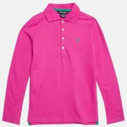 Pre Owned Ralph Lauren Kids Preppy Pink Cotton Pique Long Sleeve Polo T-Shirt 6 Yrs 
