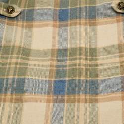 Pre Owned Ralph Lauren Kids Beige/White Plaid Cotton Romper Set 9M