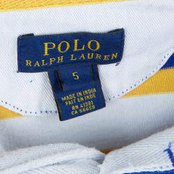Pre Owned Ralph Lauren Blue and Yellow Striped Long Sleeve Polo T-Shirt 5 Yrs