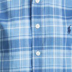 Ralph Lauren Blue Checked Cotton Short Sleeve Buttondown Shirt 8 Yrs