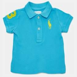 Pre Owned Ralph Lauren Kids Blue Embroidered Cotton Polo T-Shirt 3M
