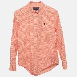 مملوكة مسبقًا قميص قطن بنقوش مربعات برتقالية رالف لورين كيدز 10-12 سنة