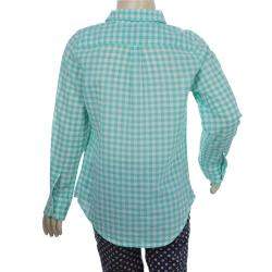 Ralph Lauren White and Green Checked Long Sleeve Button-Down Cotton Shirt 6 Yrs