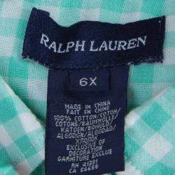 Ralph Lauren White and Green Checked Long Sleeve Button-Down Cotton Shirt 6 Yrs