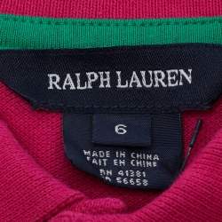 Pre Owned Ralph Lauren Kids Pink Cotton Long Sleeve Polo T-Shirt 6Yrs