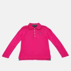 Pre Owned Ralph Lauren Kids Pink Cotton Long Sleeve Polo T-Shirt 6Yrs