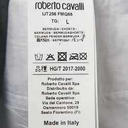 Roberto Cavalli Kids Blue Lizard Print Gabardine Bermuda Shorts L