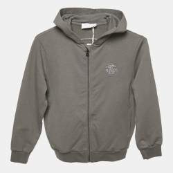 Roberto Cavalli Grey Logo Embroidery Cotton Knit Zip-Up Hooded Jacket 8 Yrs