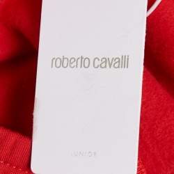 Pre Owned Roberto Cavalli Boys Red Logo Silicon Patch Fleece Pants M