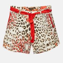 Roberto Cavalli Kids Brown/Red Leopard Print Cotton Shorts 10 Yrs 