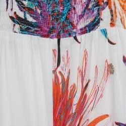 Pre Owned Roberto Cavalli Kids White/Orange Floral Print Cotton Shirring Jumpsuit 10 Yrs 