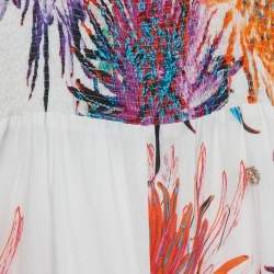 Pre Owned Roberto Cavalli Kids White/Orange Floral Print Cotton Shirring Jumpsuit 10 Yrs 