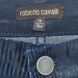 Pre Owned Roberto Cavalli Navy Blue Striped Denim Jeans 10 Yrs