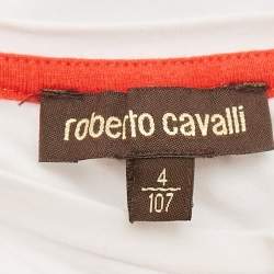 Pre Owned Roberto Cavalli Kids White /Blue Cotton Top & Denim Pants Set 4 Years 