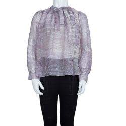 Roberto Cavalli Reptile Print Silk Bow Detail Long Sleeve Blouse 6 Yrs