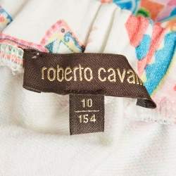 Pre Owned Roberto Cavalli Kids White Printed Cotton Drawstring Skirt 10 Yrs 