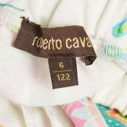 Pre Owned Roberto Cavalli Kids White Printed Cotton Drawstring Skirt 6 Yrs 