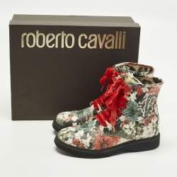 Pre Owned حذاء بطول الكاحل روبيرتو كافالي جلد متعدد الألوان بطبعة زهور مقاس 33