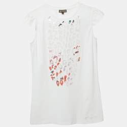 Pre Owned طقم روبرتو كافالي للأطفال جيرسي أبيض مزين بالترتر كبير (12/14 سنة)