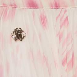 Pre Owned Roberto Cavalli Kids Pink Printed Chiffon Plisse Skirt 6 Yrs