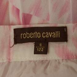 Pre Owned Roberto Cavalli Kids Pink Printed Chiffon Plisse Skirt 6 Yrs