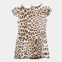 Pre Owned Roberto Cavalli Brown Leopard Jersey Dress 24M