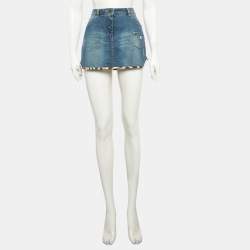 مملوكة مسبقًا Roberto Cavalli Blue Denim Leopard Trim Mini Skirt 14-16 Yrs