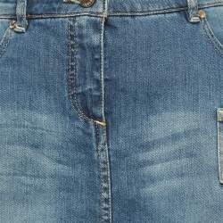 مملوكة مسبقًا Roberto Cavalli Blue Denim Leopard Trim Mini Skirt 14-16 Yrs