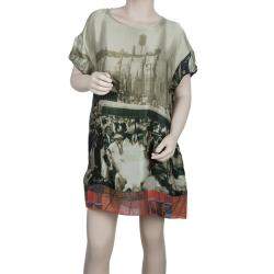Roma e Tosca Beige New York Printed Silk Tunic Dress 10 Yrs 