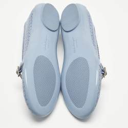 Pre Owned حذاء باليرينا سالفاتوري فيراغامو جلد مثقّب أزرق مقاس 33