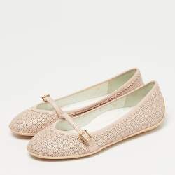 Pre Owned Salvatore Ferragamo Beige Perforated Leather Ballet Flats Size 32
