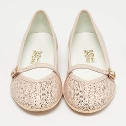 Pre Owned Salvatore Ferragamo Beige Perforated Leather Ballet Flats Size 32