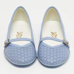Pre Owned Salvatore Ferragamo Blue Perforated Leather Ballet Flats Size 31