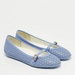 Pre Owned Salvatore Ferragamo Blue Perforated Leather Ballet Flats Size 31