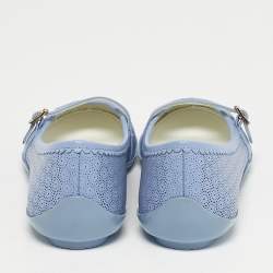 Pre Owned Salvatore Ferragamo Blue Perforated Leather Ballet Flats Size 31
