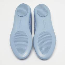 Pre Owned Salvatore Ferragamo Blue Perforated Leather Ballet Flats Size 31