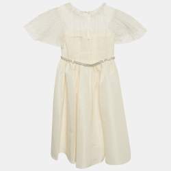 Self-Portrait Off-White Satin and Tulle Stud Belted Dress 3-4 Yrs