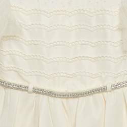 Self-Portrait Off-White Satin and Tulle Stud Belted Dress 3-4 Yrs