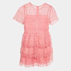 مملوكة مسبقًا فستان سيلف بورتريه وردي من الدانتيل الجبير بطبقات قصيرة 7-8 سنوات