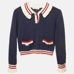 مملوكة مسبقًا Self-Portrait Navy Blue Textured Pointelle Knit Cardigan 8-10Yrs
