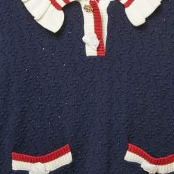 مملوكة مسبقًا Self-Portrait Navy Blue Textured Pointelle Knit Cardigan 8-10Yrs