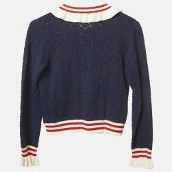مملوكة مسبقًا Self-Portrait Navy Blue Textured Pointelle Knit Cardigan 8-10Yrs
