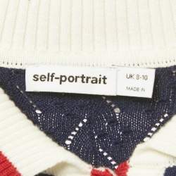 مملوكة مسبقًا Self-Portrait Navy Blue Textured Pointelle Knit Cardigan 8-10Yrs