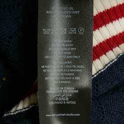 مملوكة مسبقًا Self-Portrait Navy Blue Textured Pointelle Knit Cardigan 8-10Yrs